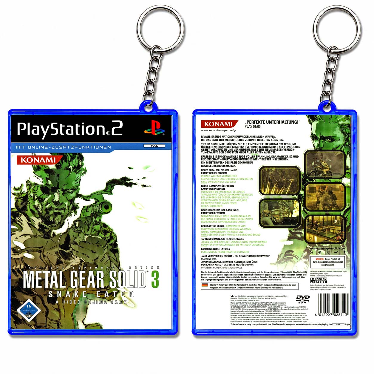 Metal Gear Solid 3 Snake Eater keychain PS2 mini game case replica