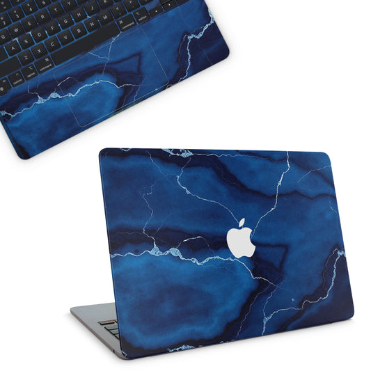 macbook skin with navy blue marble design