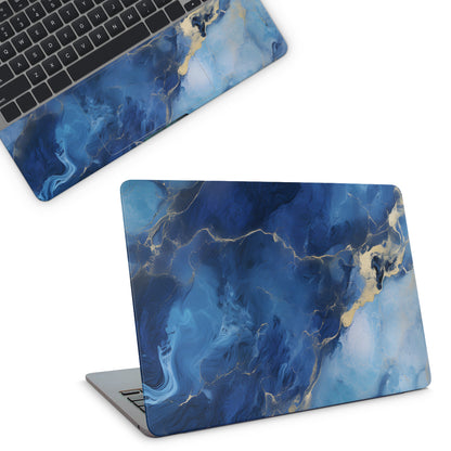 laptop skin - Blue marble textured skin with gold accents (top)