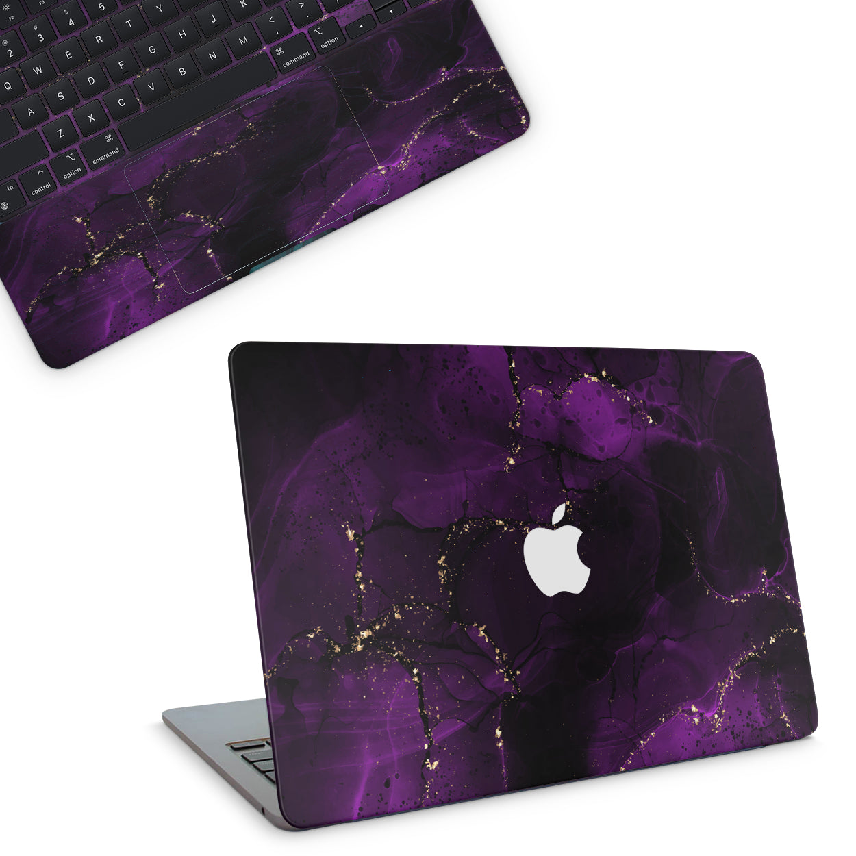 macbook skin with purple ink design