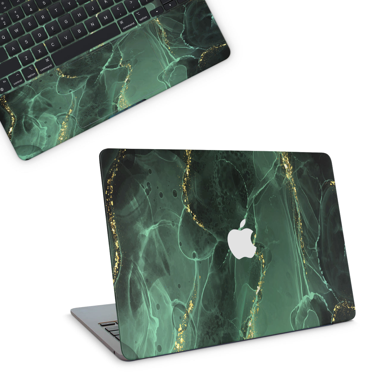 macbook skin with green ink design