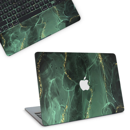 macbook skin with green ink design