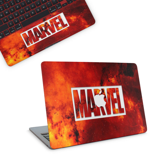 Macbook Skin - Marvel logo on a fiery background (top)
