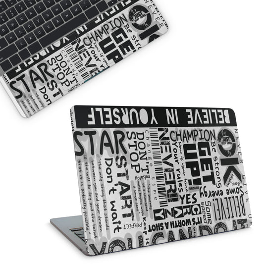 Laptop skins - motivational text design on a white background (top)