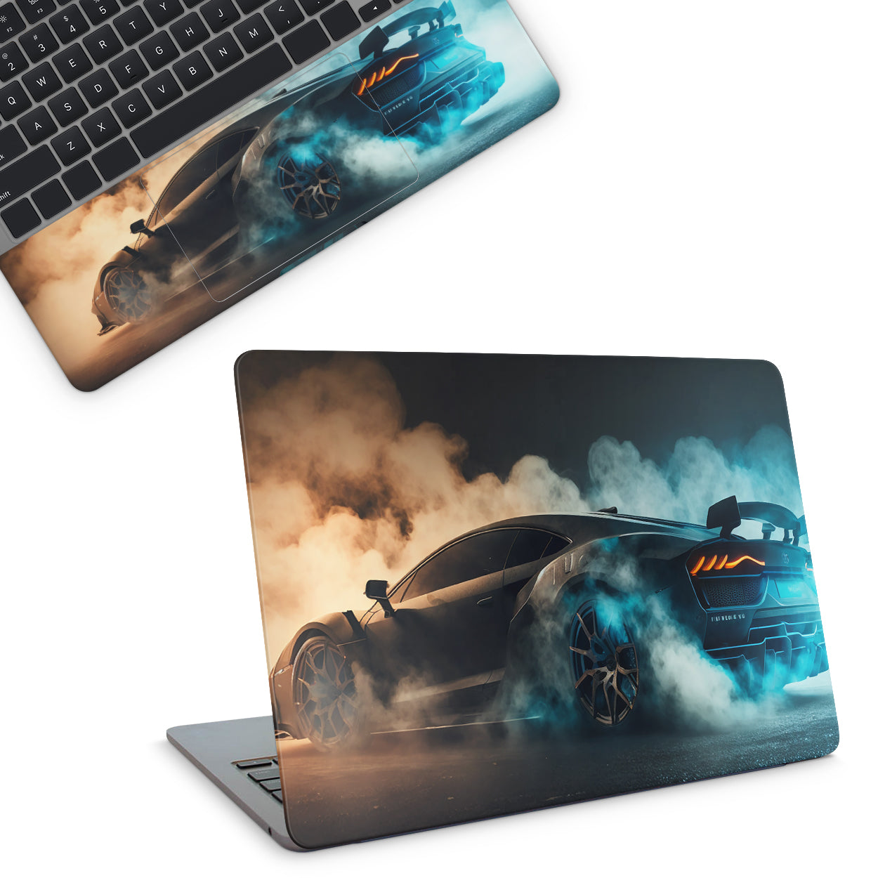laptop skin with a sports car design