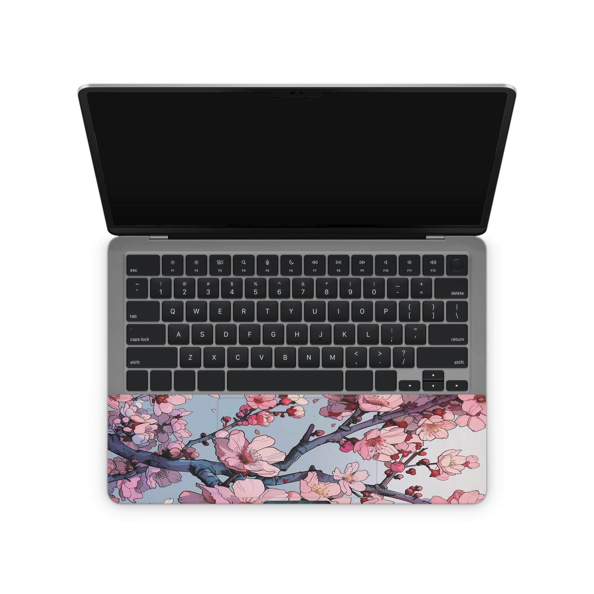 laptop skin with cherry blossom design on touchpad area