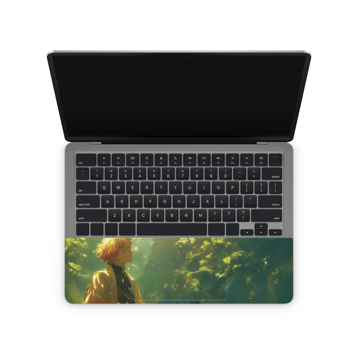 Laptop skin with demon slayer zenitsu design on keyboard