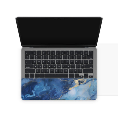 laptop skin - Blue marble textured skin with gold accents (inside)