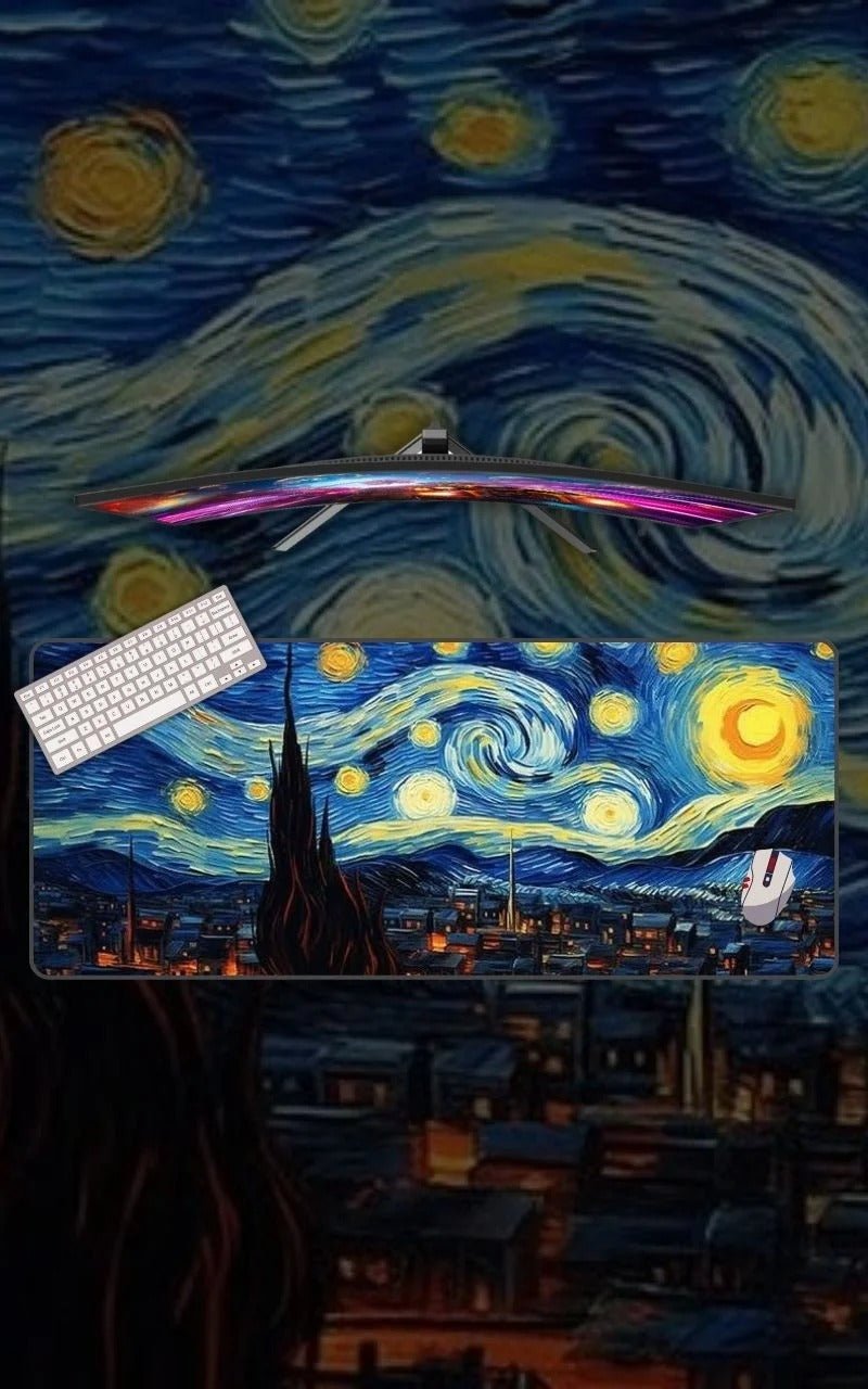 Starry Night By Van Gogh | Minimalist Mousepads | Custom Mousepads | Large Desk Mat/Mousepads | In Pakistan - mousepads