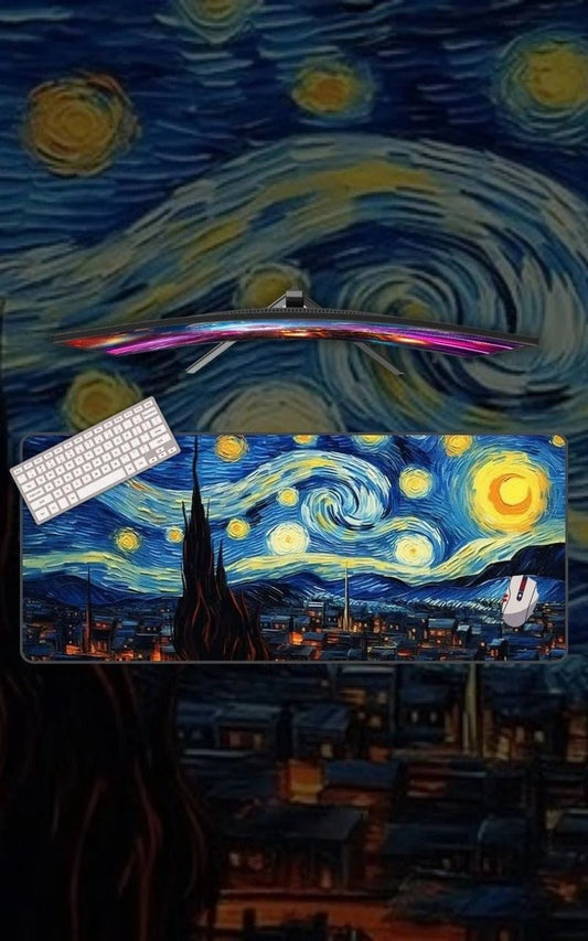 Starry Night By Van Gogh | Minimalist Mousepads | Custom Mousepads | Large Desk Mat/Mousepads | In Pakistan - mousepads